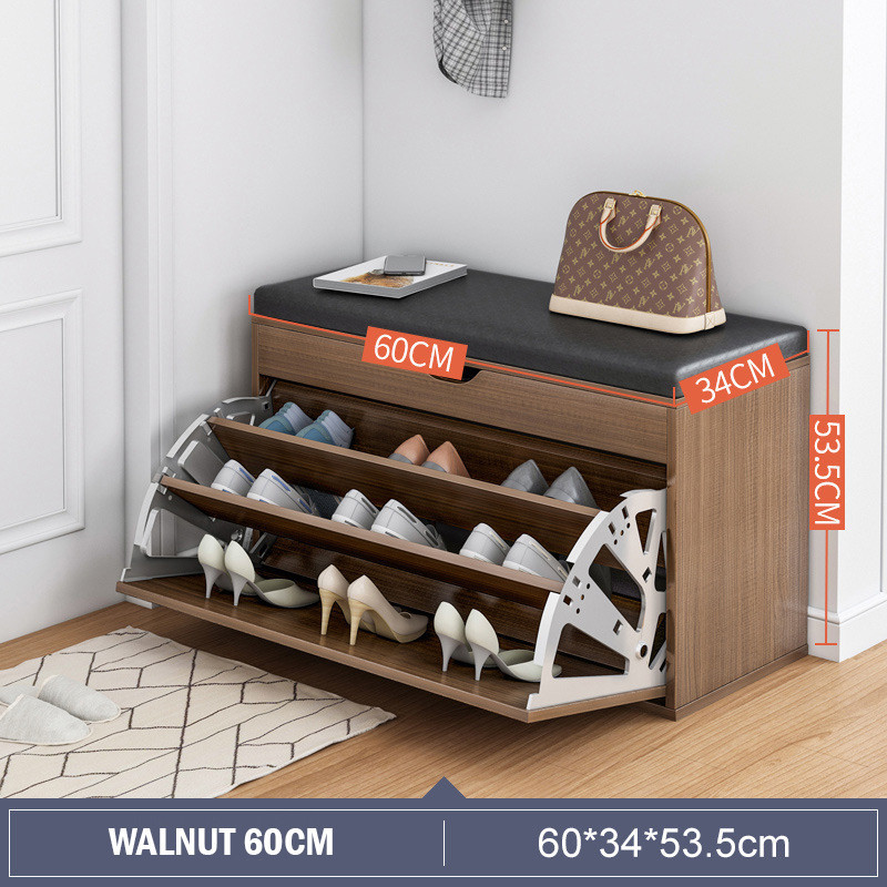Wooden Shoe Bench / Shoe Rack Stool PU Seat Household Shoe Stool Bench
