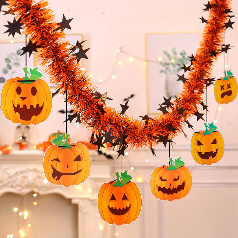 พวงมาลัยฮาโลวีน ของตกแต่ง Halloween สีส้ม ฟักทอง แมงมุม ดาว พร้อมไฟ LED สำหรับปาร์ตี้ ตกแต่งบ้าน