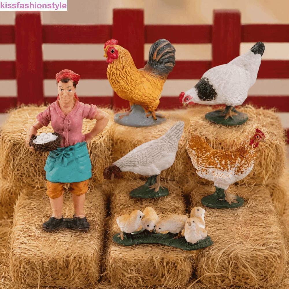 KISSFASHIONSTYLE Farm House Model Toy, Hen Cow Farm Animal Figurine, Collection Plastic Realistic Mi