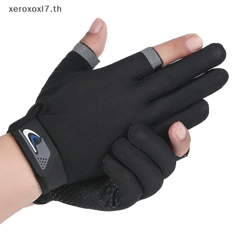 Xerox7 ฤดูร้อนผู้ชายถุงมือตกปลาผู้หญิงสองนิ้วตัดชายหน้าจอสัมผัส Angling Anti-Slip Sun-Proof Breathab