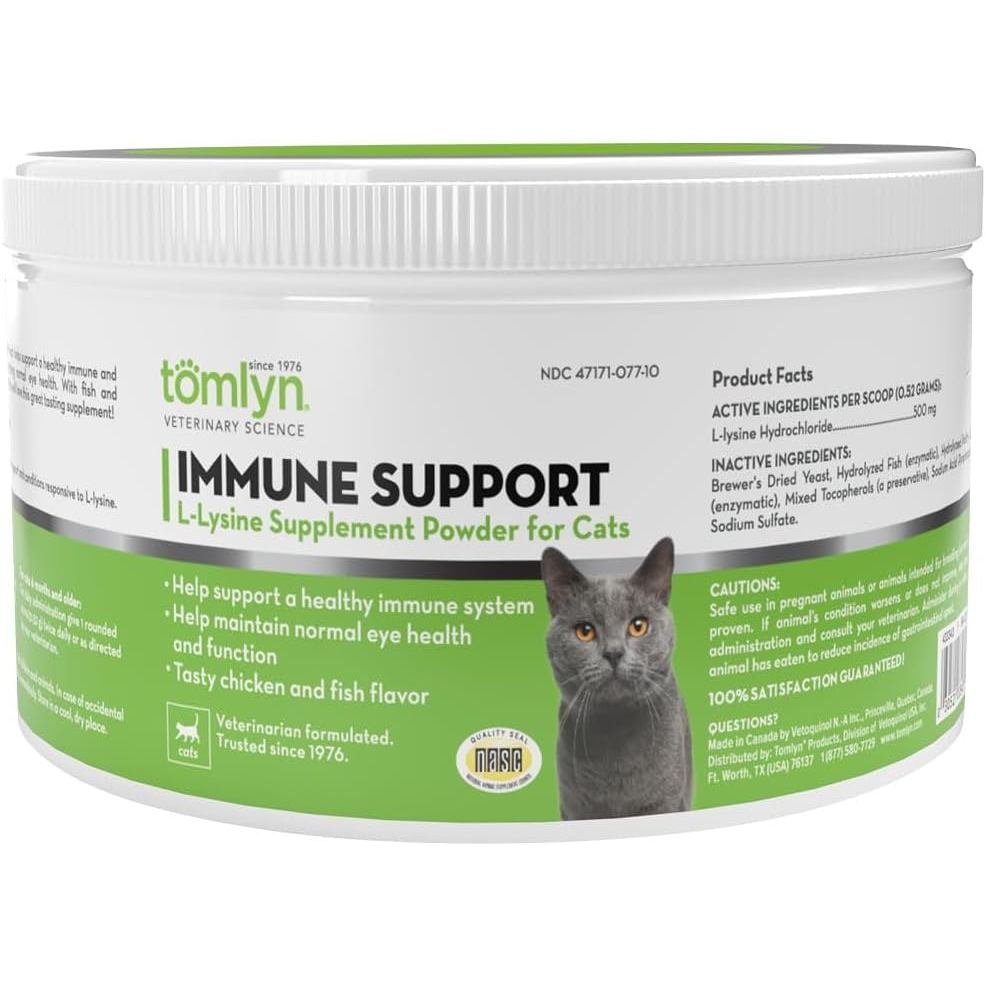 Tomlyn Immune Support อาหารเสริม L-Lysine รายวัน ผงไลซีนรสปลาสําหรับแมวและลูกแมว 3.5 ออนซ์