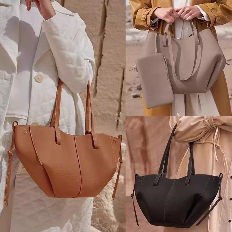 French Polene Wing Bag Outing ขนาดใหญ่-ความจุไหล่เดียวคุณภาพสูง Polene ของแท้หนัง Tote JZAT