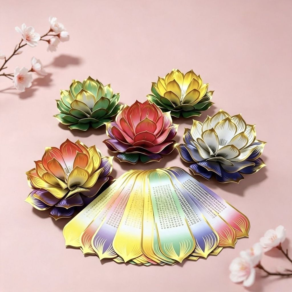 มือ Gilding Origami บุ๊คมาร์คเข็มทิศที่สุด Lotus Heart Sutra เก้าสี Lotus Golden Lotus DIY zhuorang.