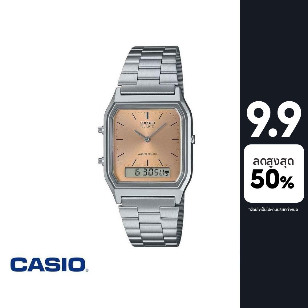 CASIO นาฬิกาข้อมือ CASIO รุ่น AQ-230A-4AMQYDF สายสแตนเลส สีส้ม