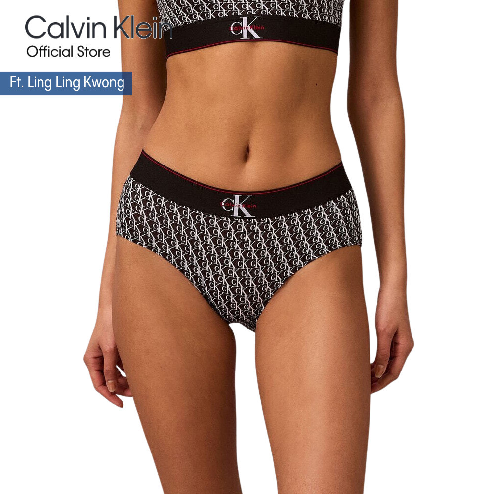CALVIN KLEIN กางเกงในผู้หญิง Graphic Monogram Microfiber ทรง Hipster รุ่น QF8878AD 2Y1 - สีดำ