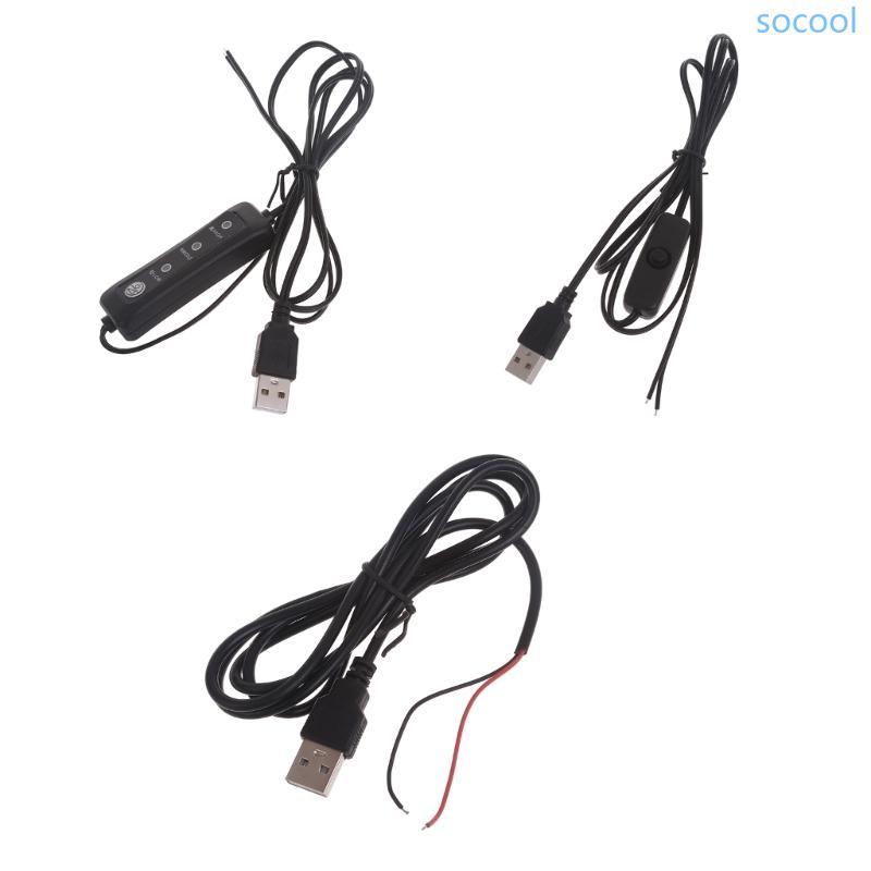 Soc * USB DIY การบัดกรีสายไฟ 5V สายต่อ USB พร้อมสวิตช์สําหรับ 5V ไฟ LED แฟนกล้อง