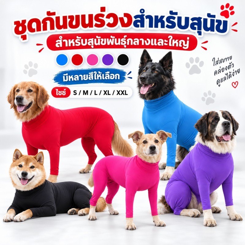 เสื้อสัตว์เลี้ยง กันขนร่วงสำหรับสุนัขพันธุ์​กลางและใหญ่ M/L/XL/XXLใส่สบาย ชุดกันขนร่วง เสื้อผ้าสี่ขา
