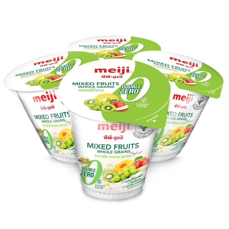 เมจิโยเกิร์ตไม่มีไขมันรสผลไม้รวม 135กรัม แพค 4 Meiji Yogurt Non Fat Mixed Fruits 135g. Pack 4