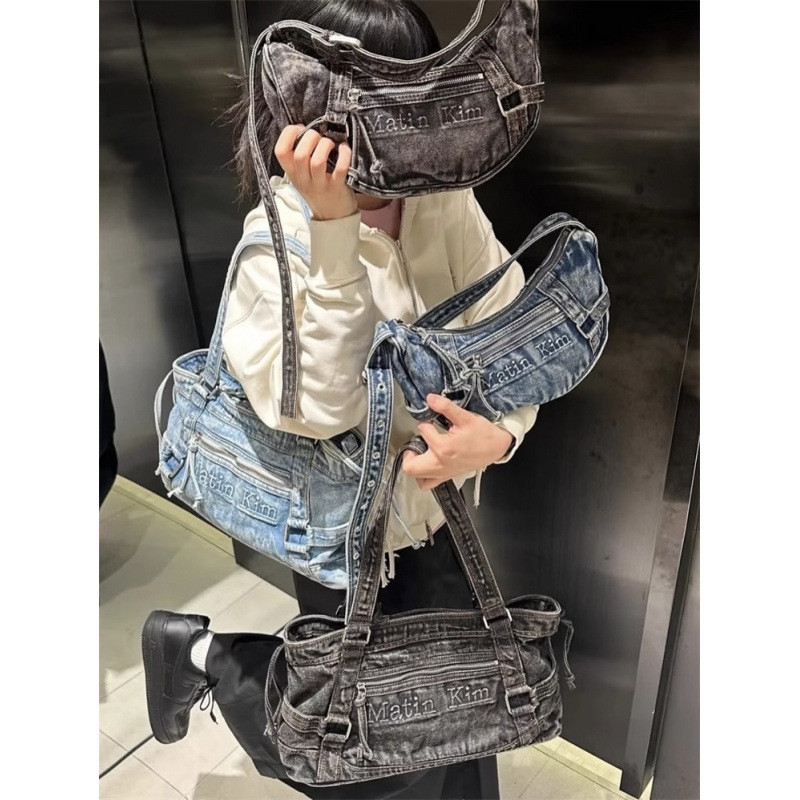 MK Diagonal Denim Bag Croissant Bag Washed Handbag Tote Bag