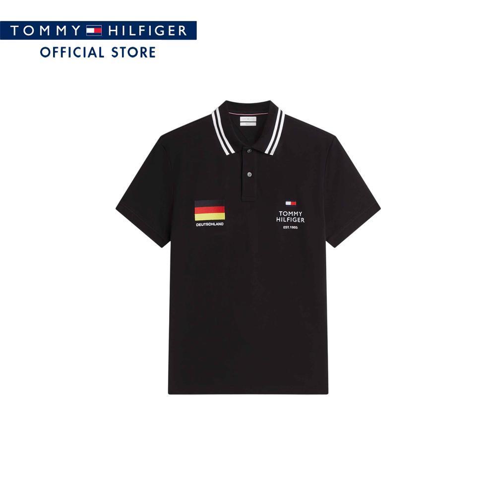 Tommy Hilfiger เสื้อโปโล ผู้ชาย รุ่น MW0MW43872 BDS - สีดำ ทรง Regular Fit