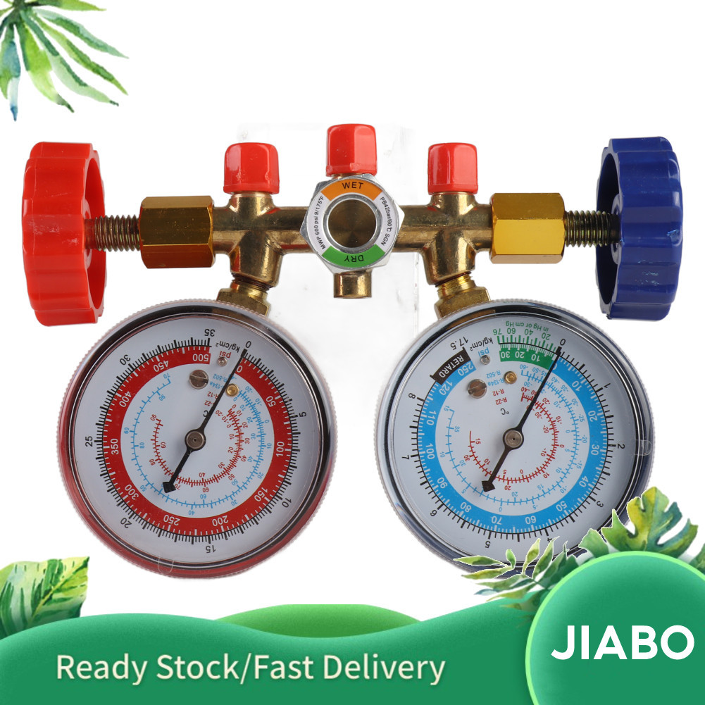 Jiabo 3 WAY เครื่องวัดสารทำความเย็น AC Diagnostic Manifold ชุด 1/4in ท่อเกลียวสำหรับ R134A R12 R22 R