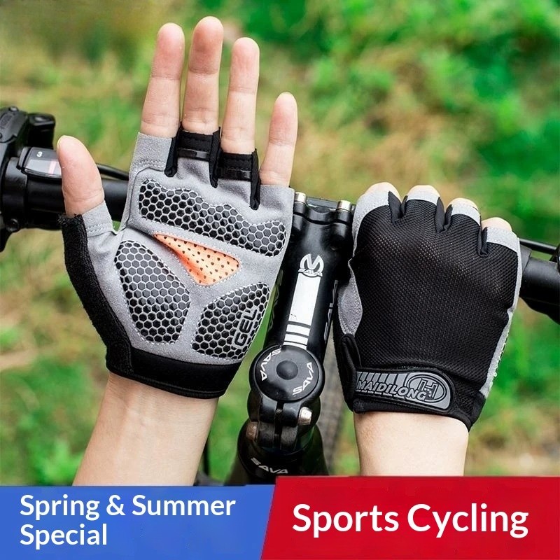 ถุงมือปั่นจักรยานฟิตเนสกันลื่น Half-Finger Men Wear-Resistant Womens Sports Fingerless Mountain Climbing Dumbbells Outdoor C