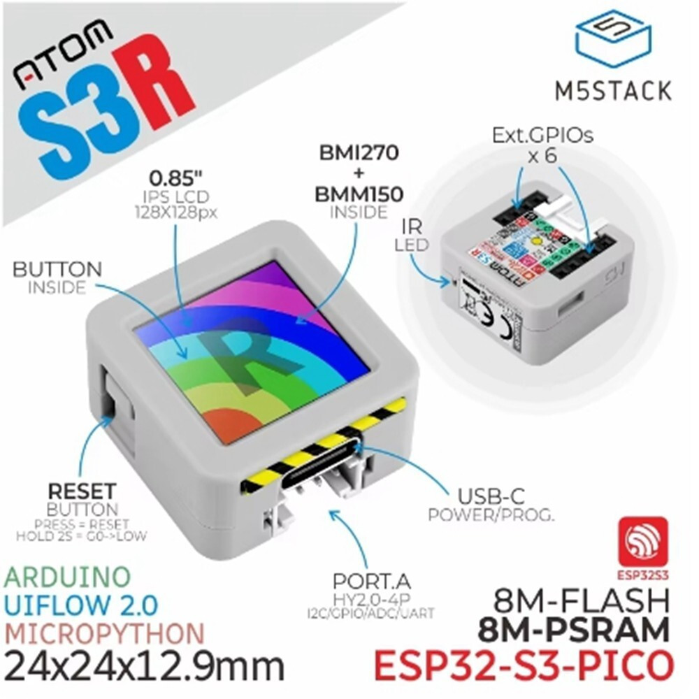 M5Stack ATOMS3R โปรแกรม controller ESP32S3 0.85 "IPS หน้าจอ ATOMS3R Development Kit พร้อมหน้าจอ 0.85