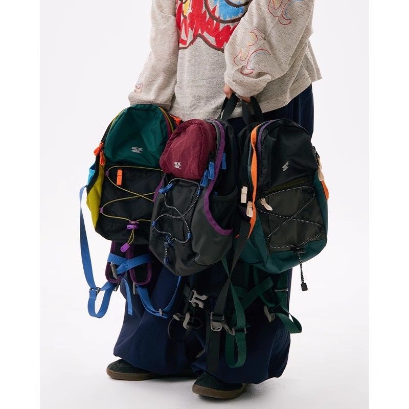 ร้อน ข้อเสนอCruying Center Stitching Contrast Color Picnic Climbing Bag Outdoor Backpack School Bag 
