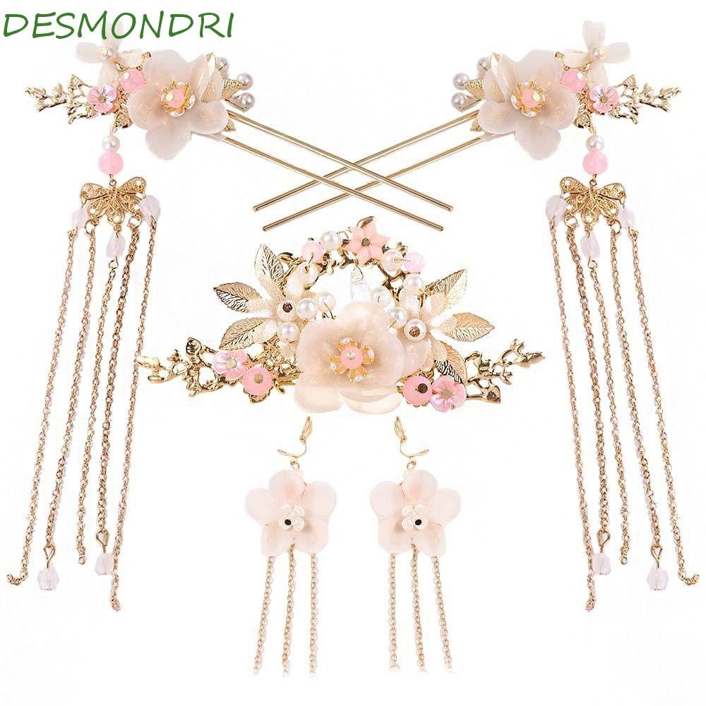 Desmondri ที่คาดผม ผู้หญิง เครื่องประดับผม ดอกไม้ พู่ แฟชั่น หวีผมคริสตัลยาว