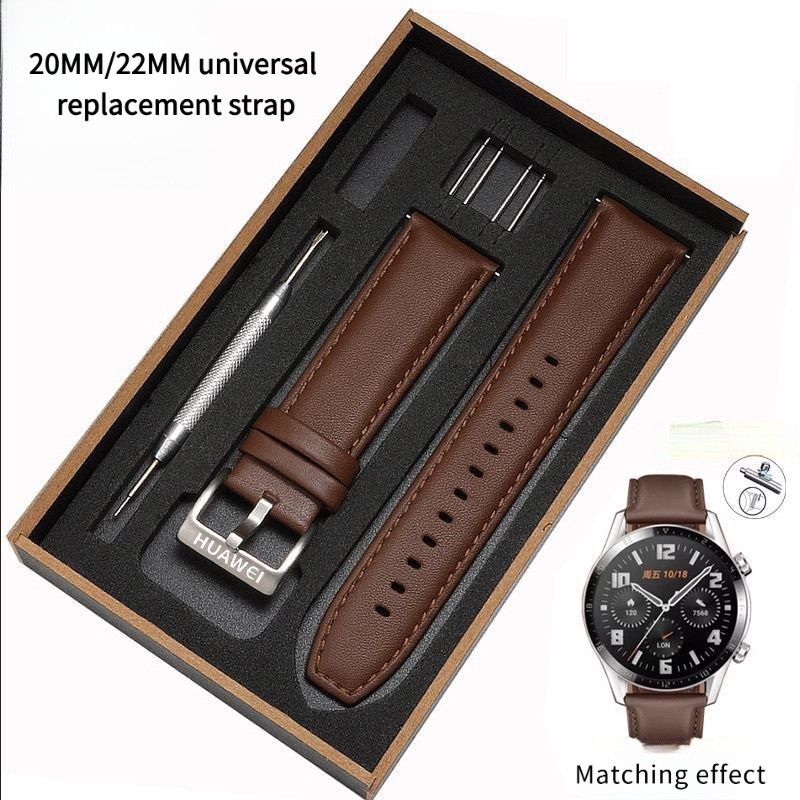 เหมาะสําหรับ หัวเว่ย เปลี่ยนสายนาฬิกาหนังแท้สําหรับผู้ชายและผู้หญิงหนังวัวสองด้าน20มม/22มมสากลเปลี่ยนสายนาฬิกา