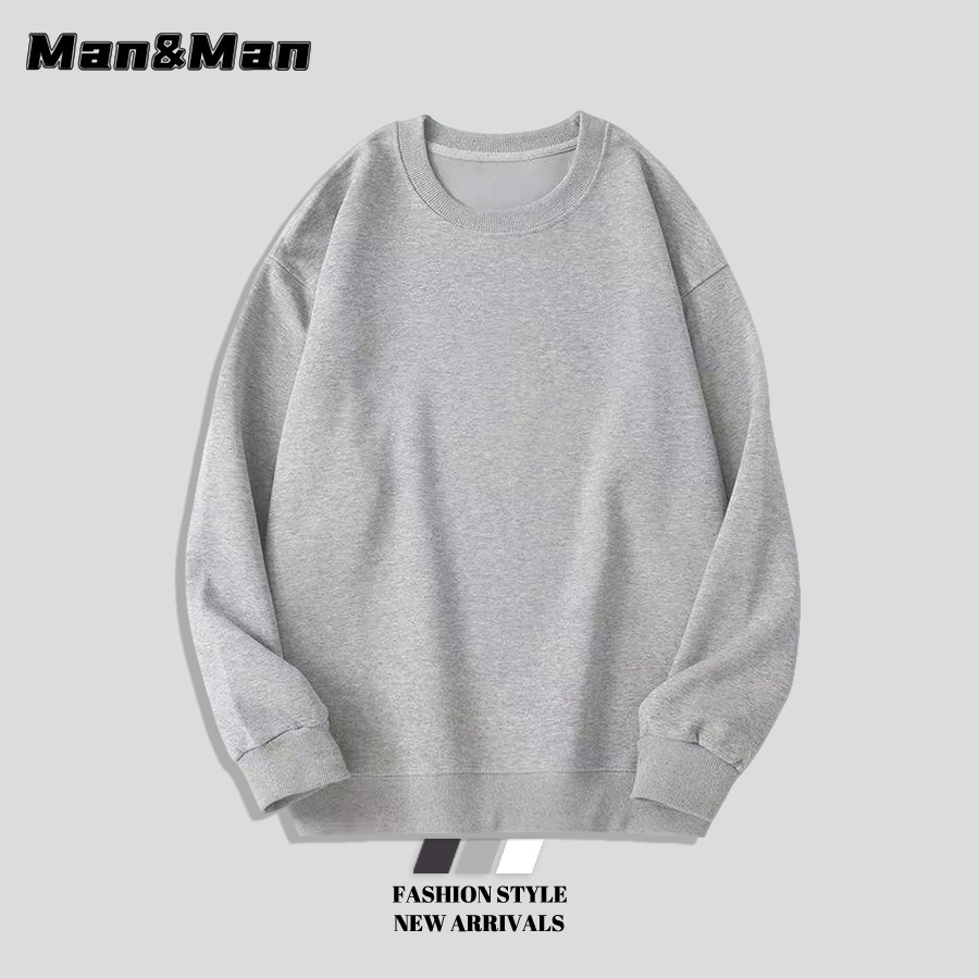 M＆M เสื้อสเวตเตอร์คอกลมสีทึบสำหรับผู้ชาย เรียบง่าย คลาสสิกแมทช์ลุคง่าย แขนยาว ใส่ได้ทั้งชายและหญิง Oversize