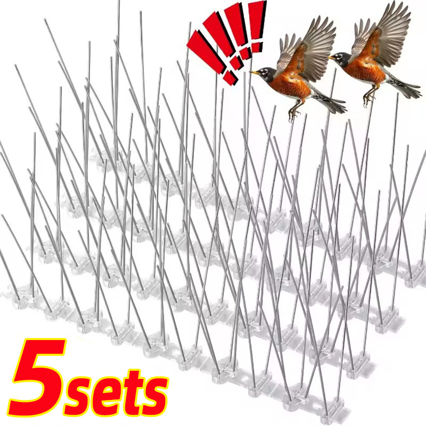 1/3/5 ชุดสแตนเลสสตีลนก Spikes พร้อมฐานพลาสติก / รั้วหลังคา Pigeons Repellent การควบคุมศัตรูพืช