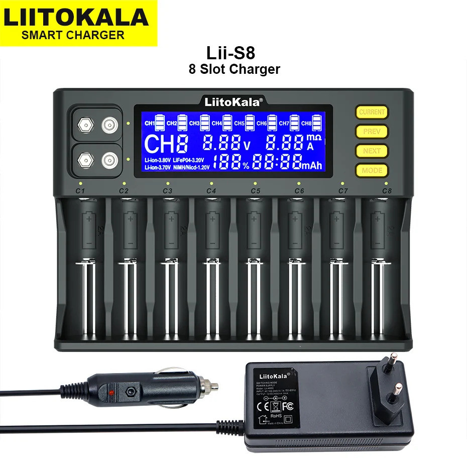 LiitoKala Lii-S8 Lii-PD4 Li-ion 3.7V NiMH 1.2V Li-FePO4 3.2V IMR 3.8V สําหรับ 18650 26650 21700 2670
