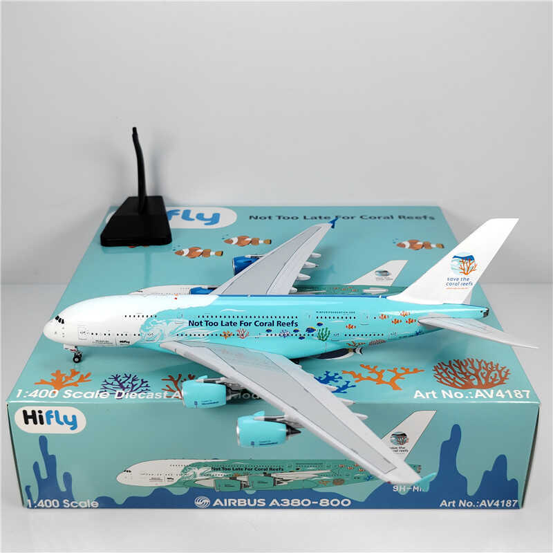 ขายสต็อกพร้อม - Aviation 1: 400 Hifly Airlines A380 9H-MIP Rescue Coral Alloy เครื่องบินรุ่น