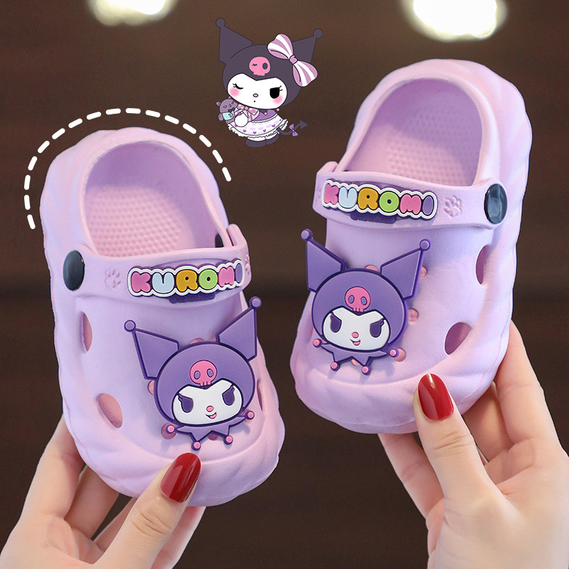 crocs เด็ก crocs รองเท้าแตะเด็ก Kuromi Girls แบบ EVA สำหรับฤดูร้อน ออกแบบมาเพื่อความปลอดภัยในการใช้ง