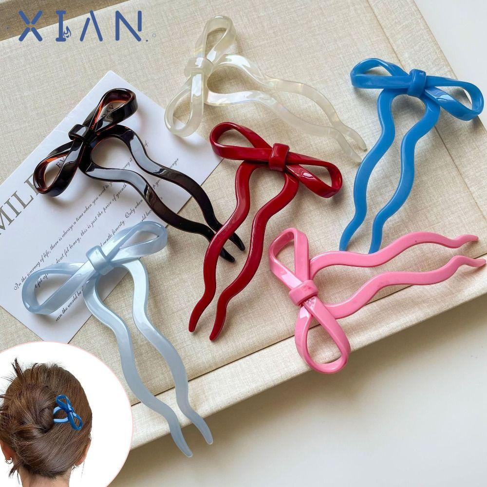 XIANEN กิ๊บติดผมโบว์, U-Shaped Candy Color French Hair Pin, Y2K อะคริลิคอะคริลิคโบว์ผม Pins Hairpin อุปกรณ์เสริม