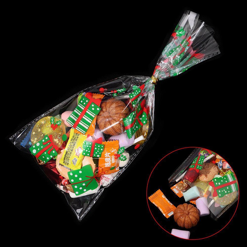 ROSEGOOD 50PCS Candy Cellophane Bag Snow Bell Tree Gingerbread Creative Cookie Packing