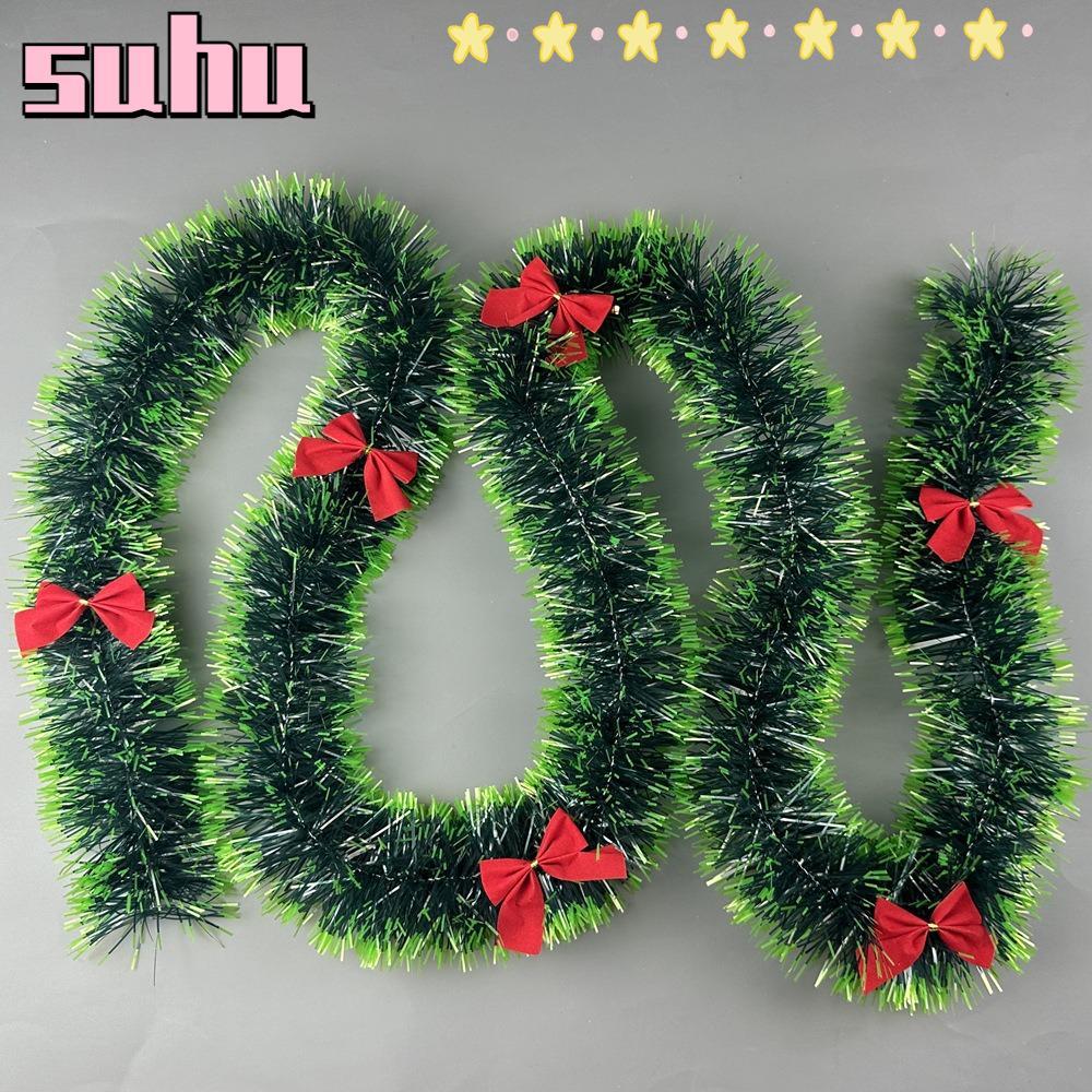 SUHUHD เครื่องประดับต้นคริสต์มาส, น้ําหนักเบา 2M ริบบิ้นไม้เท้าสีเขียวคริสต์มาส, พวงหรีดหลายฉากแขวน Pendent คริสต์มาส