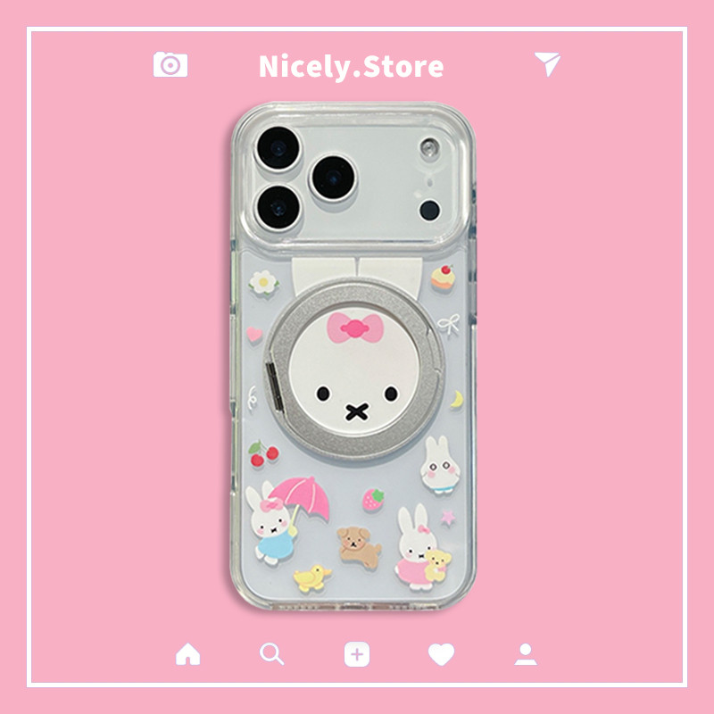 น่ารัก Miffy กระต่ายพับ Kickstand โทรศัพท์มือถือสําหรับ iPhone 17 16 15 14 Pro Max 13 iPhone15 กันกระแทกอะคริลิคปกหลัง Hard Shell