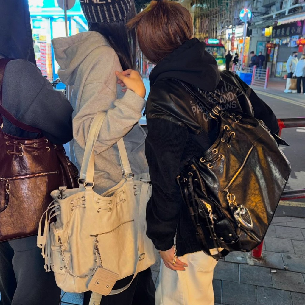 กระเป๋าสำหรับรถจักรยานยนต์ Deinet แบบ tote ขนาดใหญ่ มีสายรัด.Drawstring และrivets สำหรับผู้หญิง