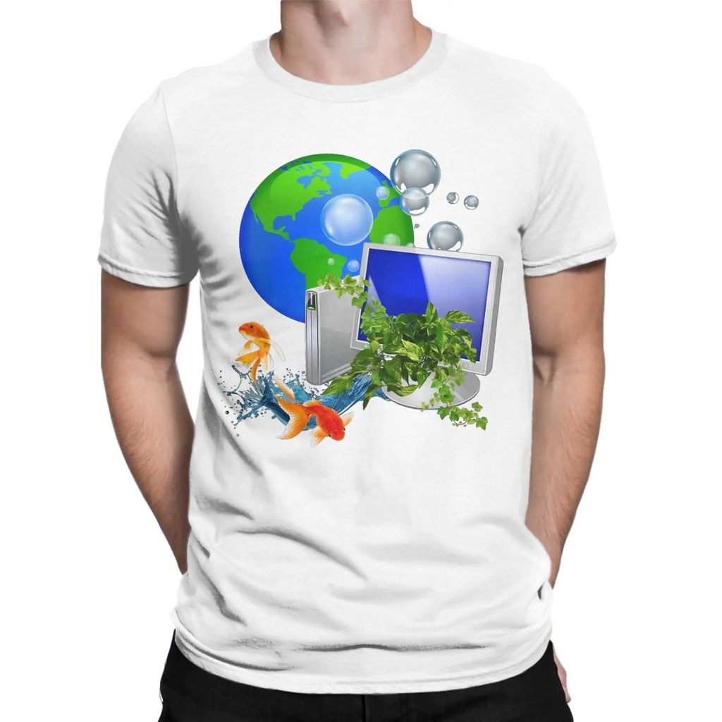 Frutiger Aero Aesthetic graphic เสื้อยืดแขนสั้นคอกลมผ้าฝ้าย 100% สําหรับผู้ชาย