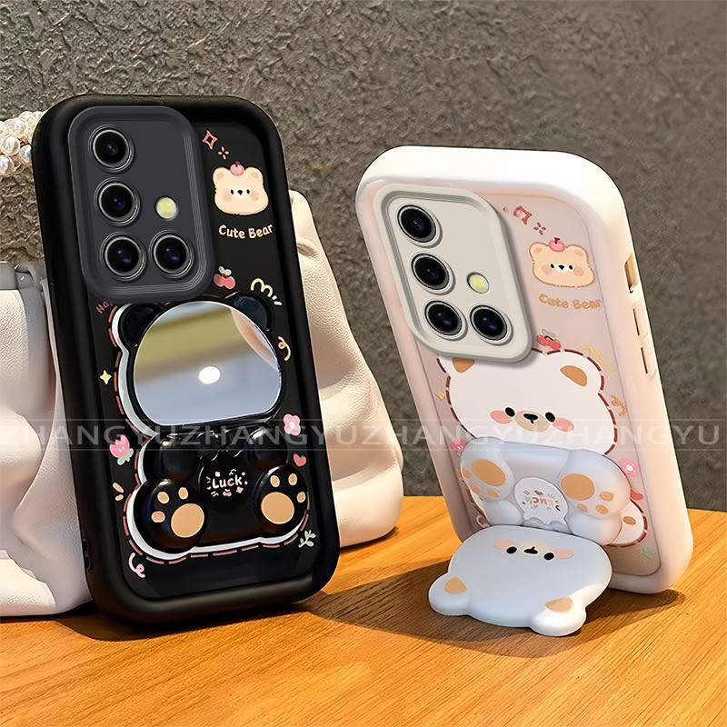 เหมาะสําหรับ Samsung A51 A71 4G เคสโทรศัพท์ใหม่น่ารักหมีกระจกขาตั้ง lprotective พร้อมความงามปกอ่อน JT07