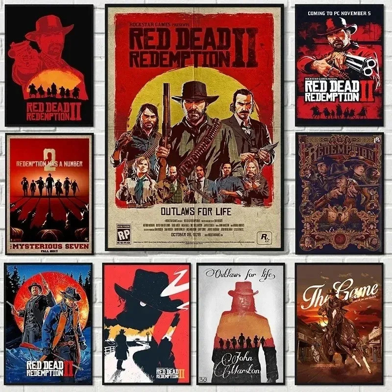 Pop เกม Red Dead Redemption Retro Westworld Videogame โปสเตอร์ Wall Art ภาพผ้าใบภาพวาด Home Room Dec