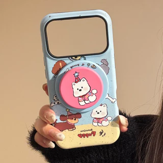 การ์ตูนน่ารักปาร์ตี้ลูกสุนัขภาพประกอบที่วางขาตั้งแม่เหล็กเคสไอโฟนเข้ากันได้สําหรับ ไอโฟน 17 มือโปร สูงสุด 17 มือโปร 17 อากาศ 17 16 15 14 13 12 11 ต่อต้าน หยดฮาร์ดพีซีเคลือบฝาหลั
