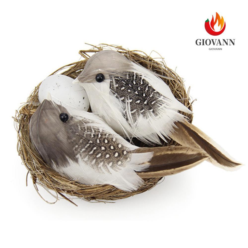 GIOVANNI Birds Egg 1/2Set Craft สนามหญ้าเครื่องประดับสวน Feathered Bird Nest