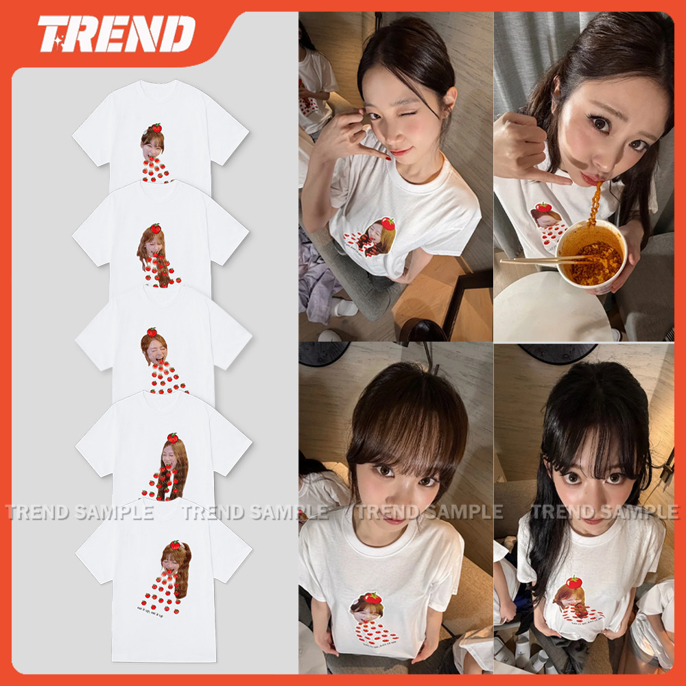 KPOP LE SSERAFIM EAT IT UP Merch ผ้าฝ้ายเสื้อยืด Unisex YUNJIN KAZUHA SAKURA มะเขือเทศพิมพ์แขนสั้น P