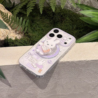กระเป๋าเป้สะพายหลังสีม่วง Miffy กระต่ายวงเล็บแม่เหล็ก Samsung S26 S25 S24 S23 Ultra S22+S21 FE A57 A56 A15 A55 เคสโทรศัพท์กันกระแทก
