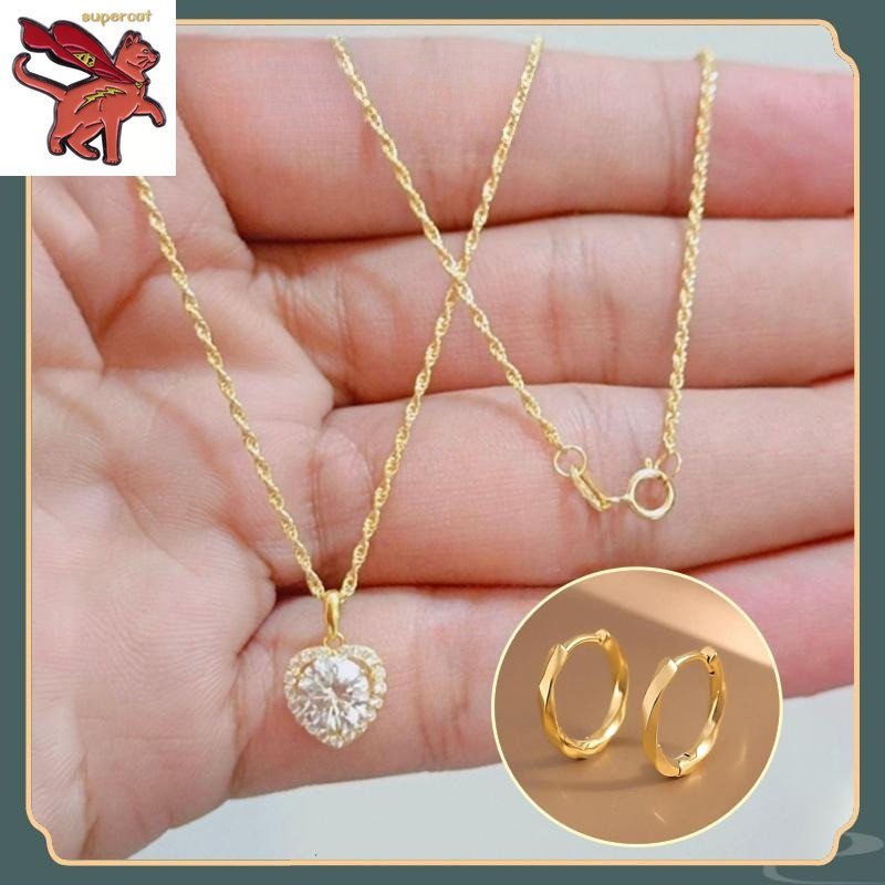 18K Saudi Gold Pawnable Nasasangla 99.99% ต่างหูรักเพทายสร้อยคอต่างหูชุดสําหรับผู้หญิง 18