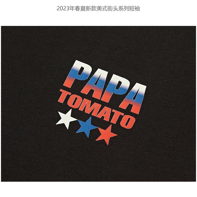 เสื้อยืดคอกลมแขนสั้นผู้ชาย TOMATOPAPA สไตล์อินเทรนด์ พิมพ์ครึ่งแขน ทรงคลาย oversized — صورة 8