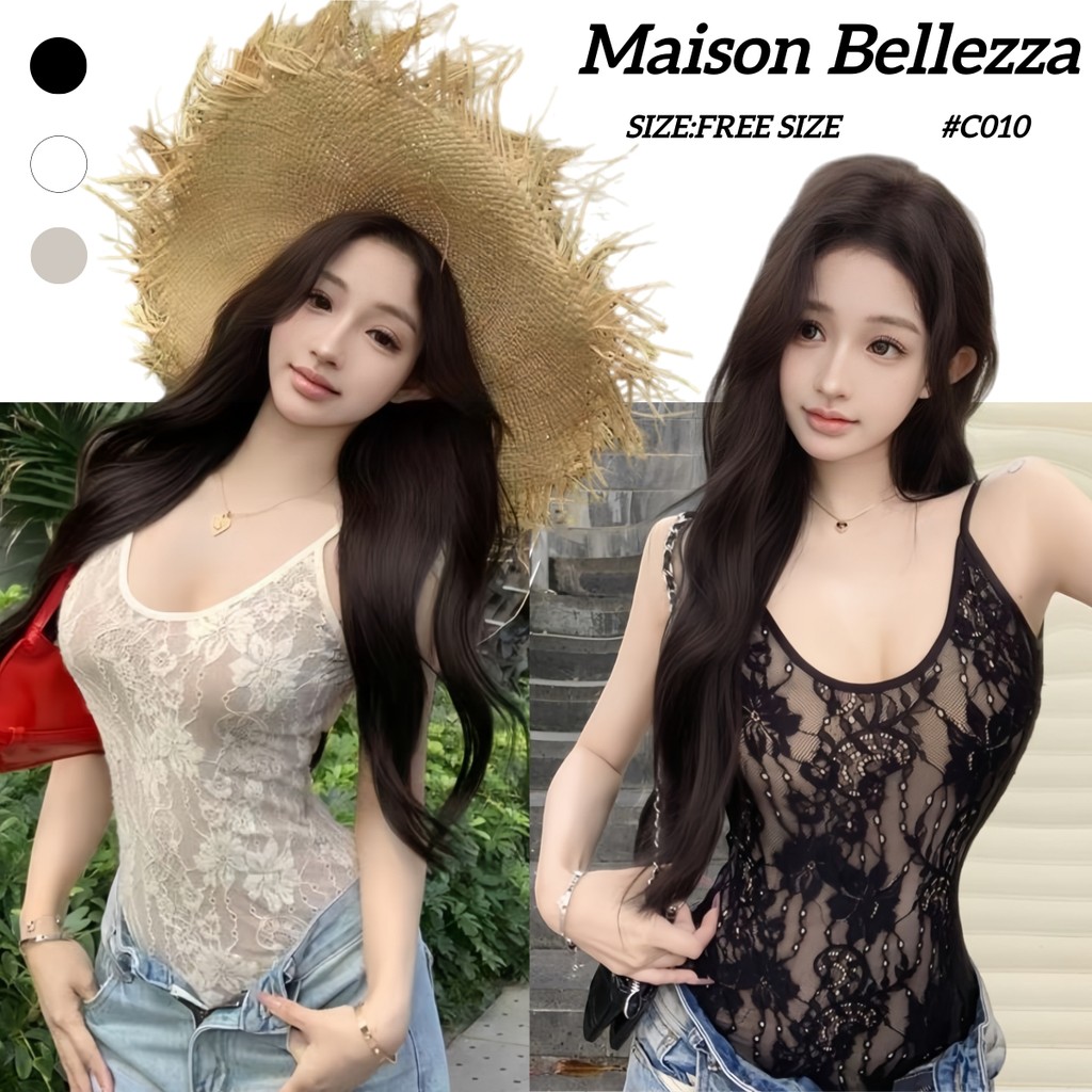 Vogue🌟พร้อมส่ง🌟 ชุดบอดี้สูท ลายลูกไม้ สีขาวครีมดำ เรียบหรูเซ็กซี่มากแม่ #C010