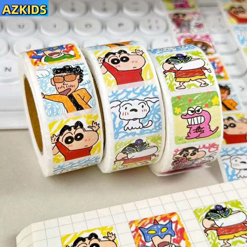 สติกเกอร์ม้วน Graffiti Crayon Shin-Chan สติกเกอร์การ์ตูนตกแต่งคู่มือการ์ตูนน่ารักปิดผนึก 1 ม้วน/300 สติกเกอร์