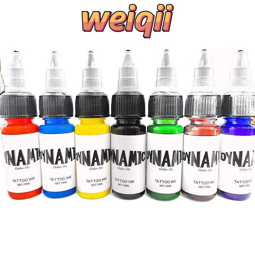 WEIQII หมึกลายสัก ขนาด 15ml สีขาว สีฟ้า สีแดง สีเขียว สีดำ และสีน้ำตาล พร้อมสีสำหรับฝึกฝน อุปกรณ์ศิลปะบนผิวหนังคุณภาพสูง