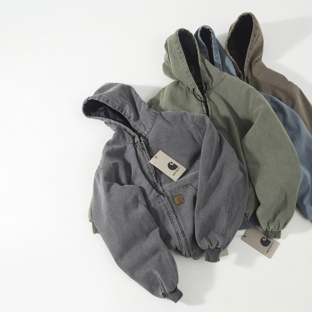 WU9A Carh'''t Washed Vintage Hooded Zipper Jacket Loose Cotton Coat