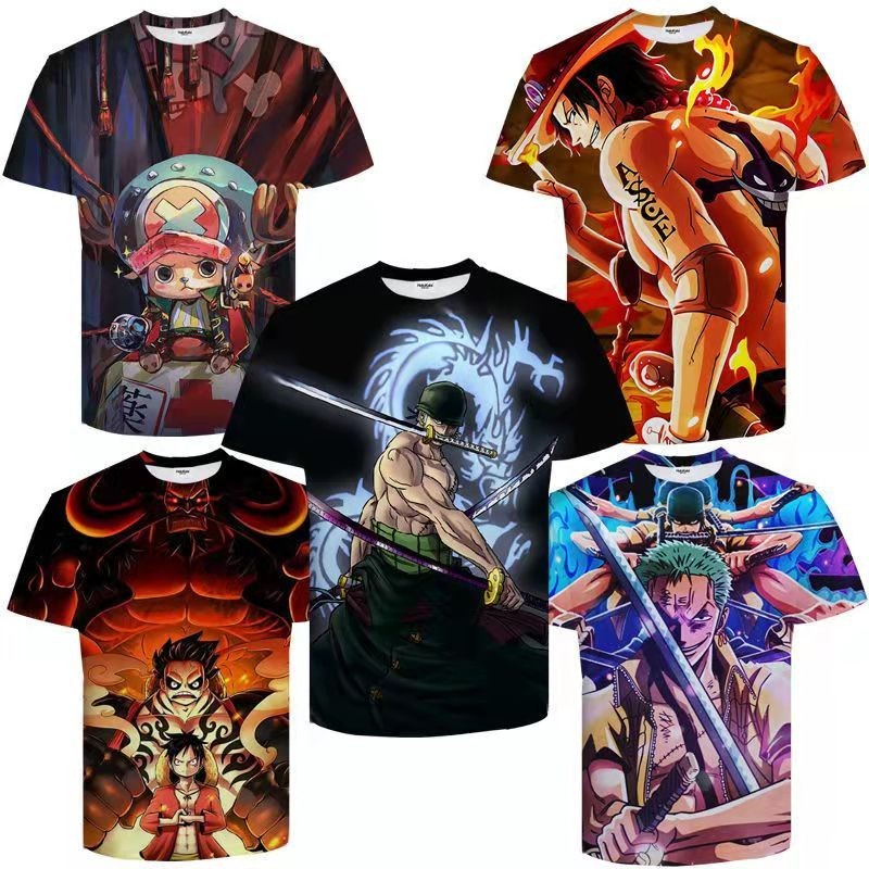 เสื้อยืด.Cosplay.Anime.One.Piece.Luffy.Zoro.Nami.Usopp.Robin.3D.พิมพ์.unisex.ขนาดใหญ่