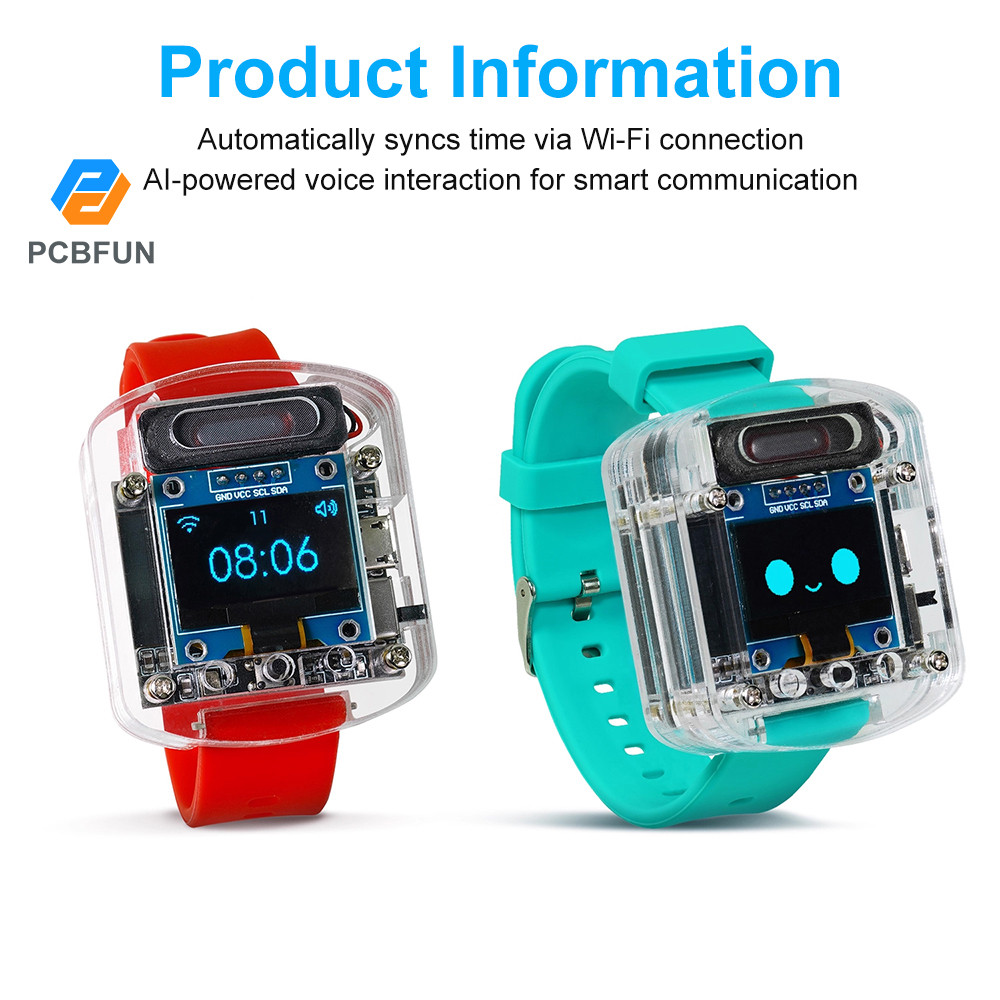 Pcbfun 0.96 นิ้ว Oled หน้าจอ Xiaozhi Ai Voice Watch ปัญญาประดิษฐ์ Dialogue Esp32S3N16R8 บอร์ดพัฒนาเสียงโมดูลชุด