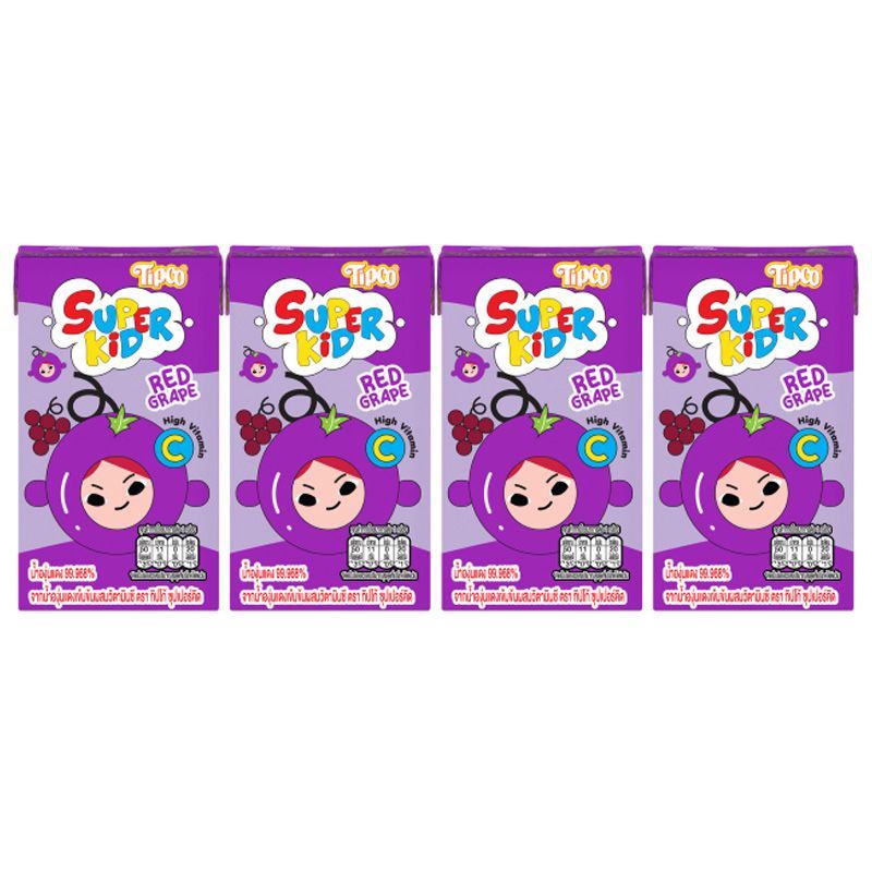 ทิปโก้ซุปเปอร์คิดน้ำองุ่นแดง 110มล. แพค 4 Tipco Super Kid Grape 110ml. Pack 4 [หมายเลขบาร์โค้ด 8851013797928 ]