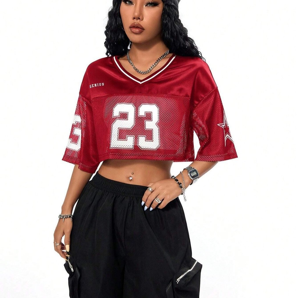 Oversize Jersey 2025 Refreshing Hollow Street Hot Girl Style Top Y2K เสื้อผ้าผู้หญิง 6.30
