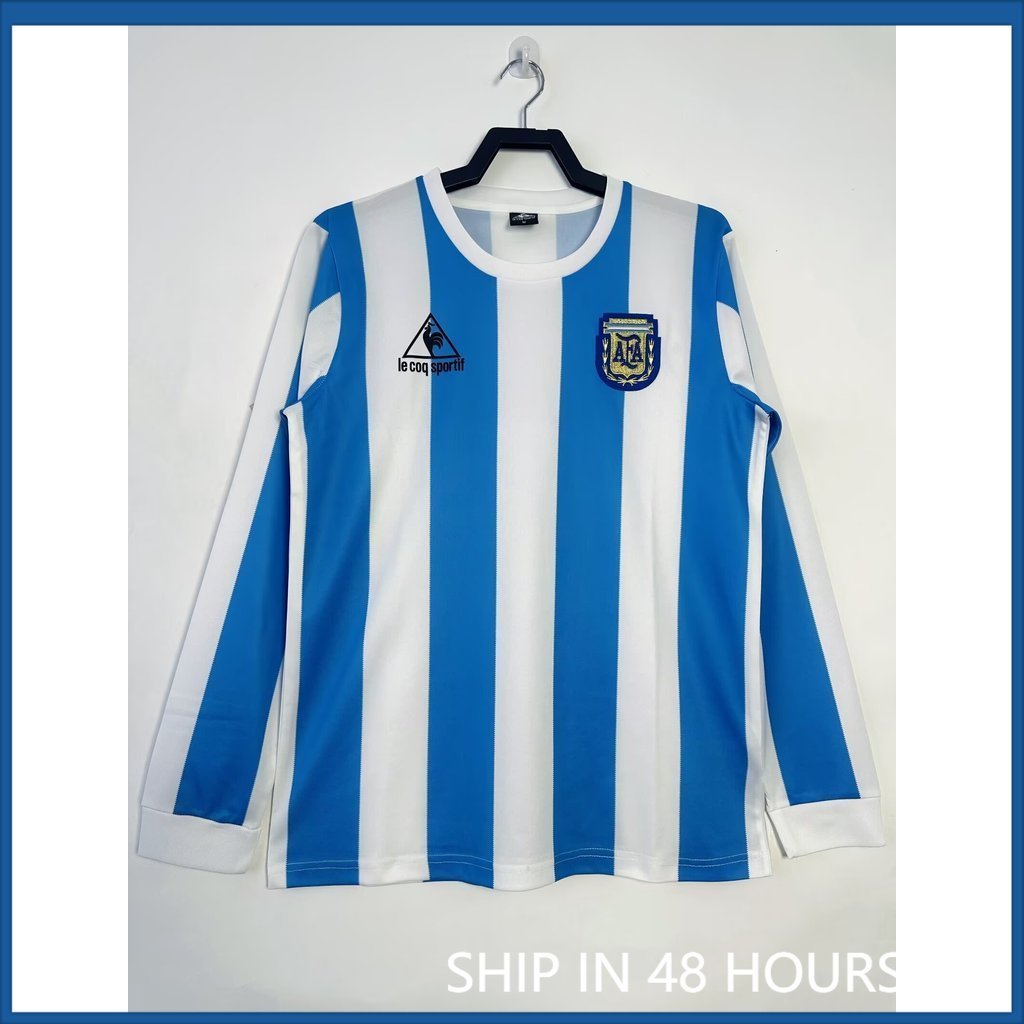 Retro Edition Argentina 1986 Mens Argentina Home เสื้อฟุตบอลแขนยาว