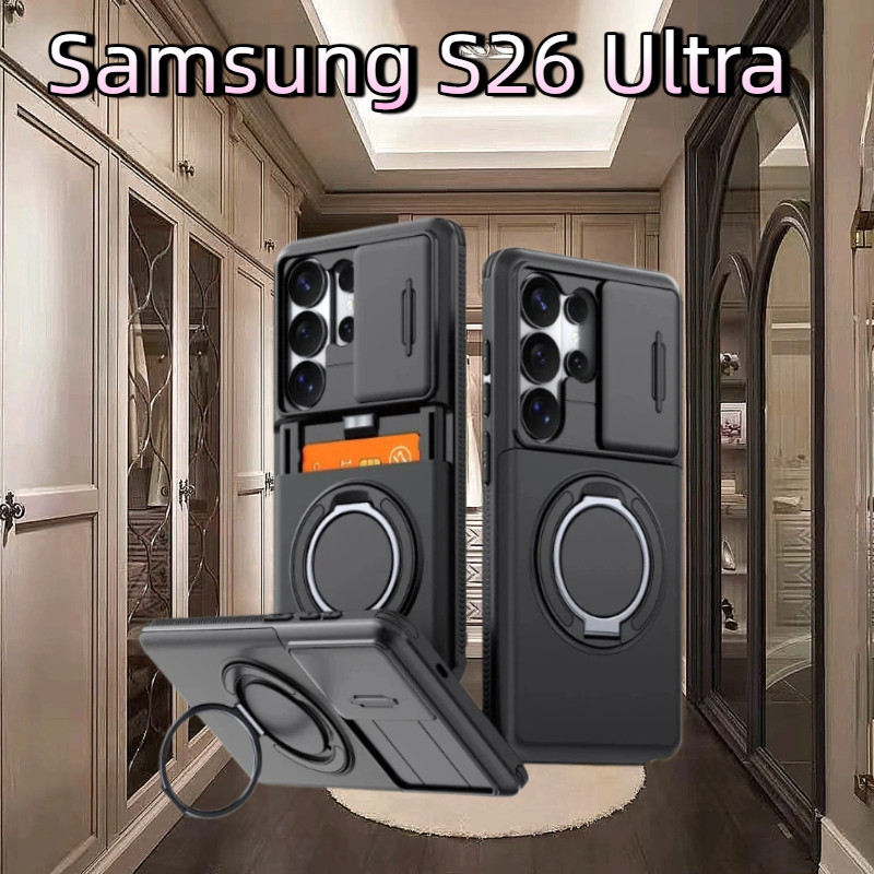 SAMSUNG เคสกันกระแทกสําหรับSamsung Galaxy S26 Ultra/S26 Plus/S26/S25 Ultra/S25 Plus/S25 FE/S24 Ultra/S24 FE/S23 Ultra/S22 Ultra,สไลด์ฝาครอบเลนส์กล้องในตัว360° หมุนได้