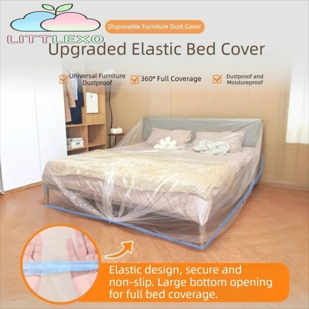 ผ้าคลุมกันฝุ่นเฟอร์นิเจอร์ LITTLEX,โปร่งใส PE Full Enclosureผ้าคลุมเตียงแบบใช้แล้วทิ้ง,เครื่องใช้ไฟฟ้าขนาดใหญ่กันน้ํายืดหยุ่นมัดปากฝุ่นฝาครอบป้องกันเตียง